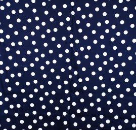 Pružná bavlnená látky vzor bodkami biela / tm.modrá