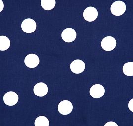 Pružná bavlnená látky vzor bodkami biela / tm.modrá