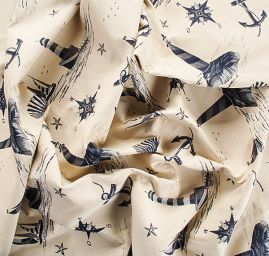 Dekorační látka vzor moře maják/loď