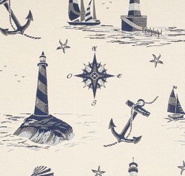 Dekorační látka vzor moře maják/loď
