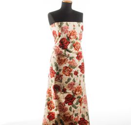 Dekorační látka růže na smetanovém podkladě