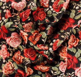 Dekorační látka růže na černém podkladě