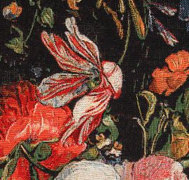 Dekorační látka květy menší na černém podkladě