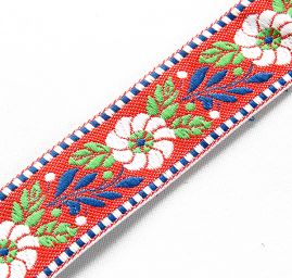Folklórní stuha s květinovým vzorem červená 2cm
