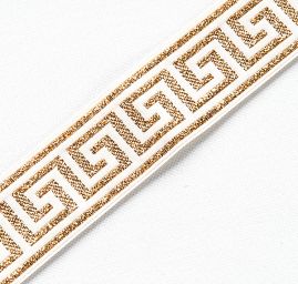Stuha žakárová geometrický vzor biela / zlatá lurex