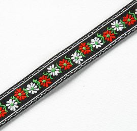 Folklórní stuha s květinovým vzorem černá