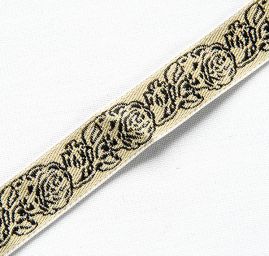 Stuha žakárová kvetinový vzor béžová