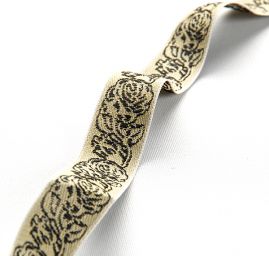 Stuha žakárová kvetinový vzor béžová