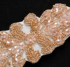 Korálková aplikace květinový motiv růžová/zlatá