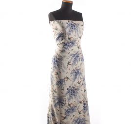 Viskozová šatová látka tisk ptáčci smetanová