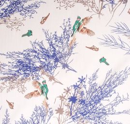 Viskozová šatová látka tisk ptáčci růžová