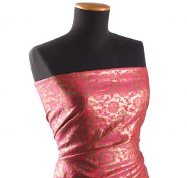 Brokát květinový vzor fuchsiovozlatý