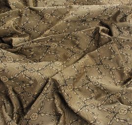 Hedvábný brokát s květinovým vzorem starozlatý II.jakost