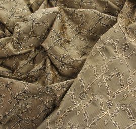 Hedvábný brokát s květinovým vzorem starozlatý II.jakost