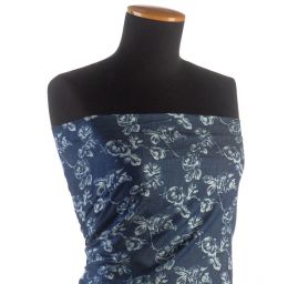 Riflovina imitace košilová látka vzor růží tm. modrá