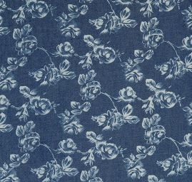 Riflovina imitace košilová látka vzor růží tm. modrá