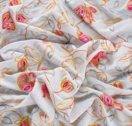 Viskozová letní látka s výšivkou bílá