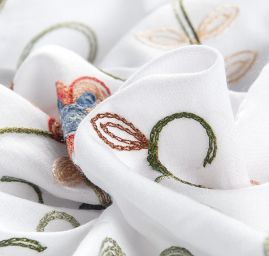 Viskozová letní látka s výšivkou květin bílá