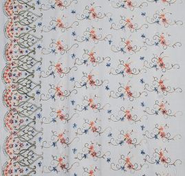 Viskozová letní látka s výšivkou květin bílá