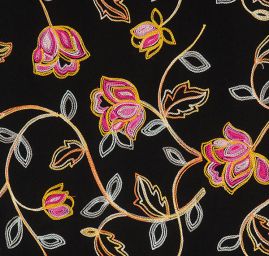 Viskozová letní látka s výšivkou černá