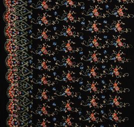 Viskozová letní látka s výšivkou květin černá