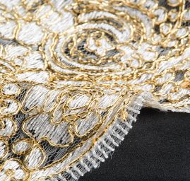 Krajka efektní lurexová výšivka zlatá/bílá II.jakost