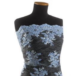 Krajka na vzorovém tylu květy modrá II.jakost