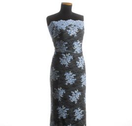 Krajka na vzorovém tylu květy modrá II.jakost