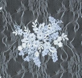 Krajka na vzorovém tylu květy modrá II.jakost