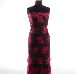 Krajka na vzorovém tylu květy starorůžová/fuchsiová