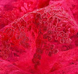 Krajka na vzorovém tylu květy starorůžová/fuchsiová