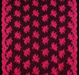 Krajka na vzorovém tylu květy starorůžová/fuchsiová