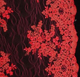 Krajka na vzorovém tylu květy malinovorůžová