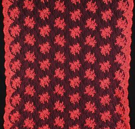 Krajka na vzorovém tylu květy malinovorůžová