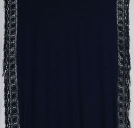 Žoržet šatový s krajkovými lemy tm. modrý