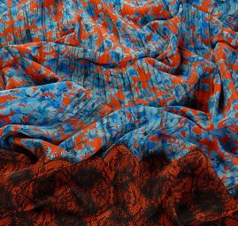 Hedvábný atlas květinový motiv/krajka červená