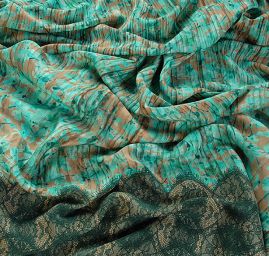 Hedvábný atlas květinový motiv/krajka krémová