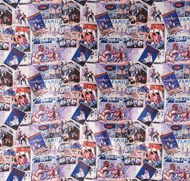 Mikado tkanina motiv vintage print fialová/modrá