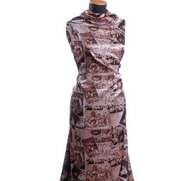 Atlas motiv vintage print hnědá