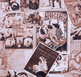 Atlas motiv vintage print hnědá