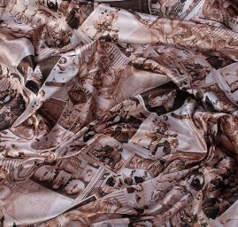 Atlas motiv vintage print hnědá