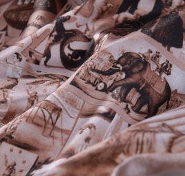 Atlas motiv vintage print hnědá