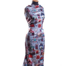 Atlas motiv vintage print šedá/slonová kost