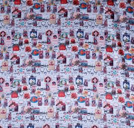 Atlas motiv vintage print šedá/slonová kost