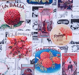 Atlas motiv vintage print šedá/slonová kost