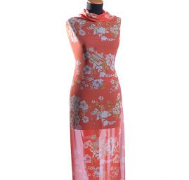 Žoržet variace kimono style pnoucí květy/červená