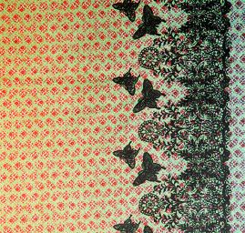 Atlas jemný grafický design motýlci/květy velký