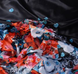 Atlas variace kimono style květy/černá