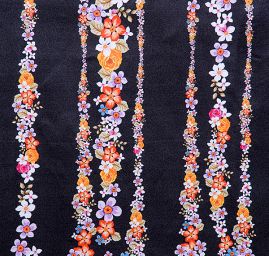 Atlas variace kimono květy bordura černá