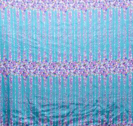 Atlas variace kimono květy bordura tyrkysová